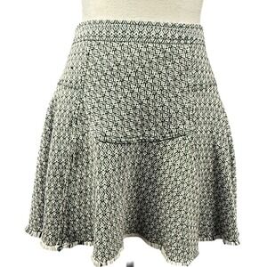 Free People Mini Skirt Womens 10 Black White Geometric Jacquard Frayed Hem